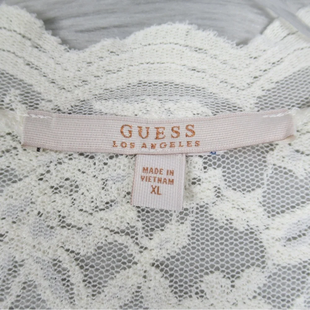 GUESS Ivory Lace Sweetheart Neck Long sleeve Sheer Blouse Women's Size XL